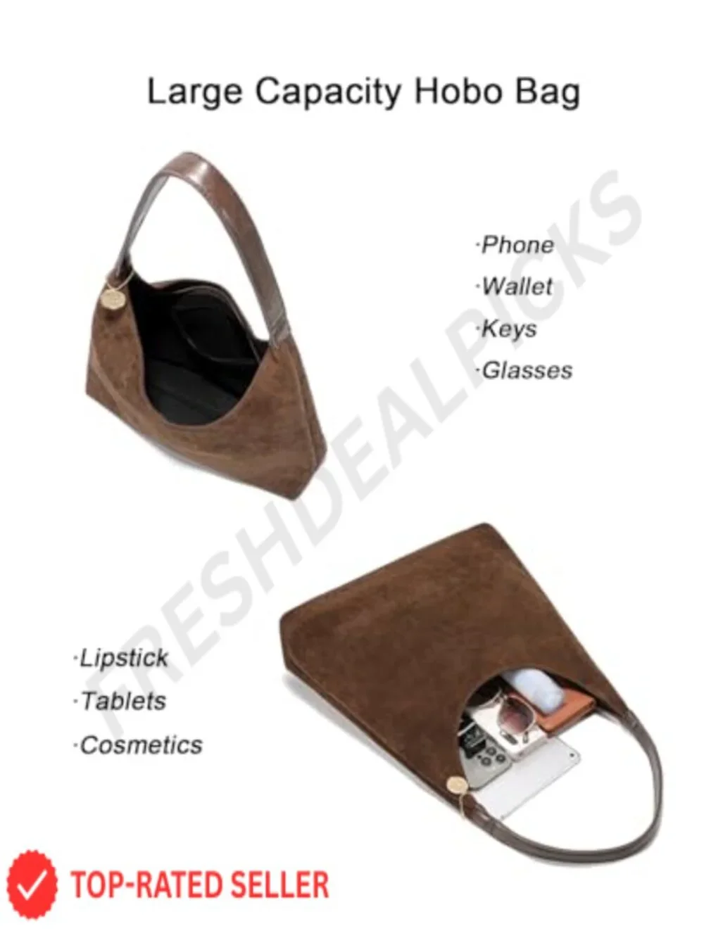 Faux Suede Hobo Bag for Women Slouchy Tote